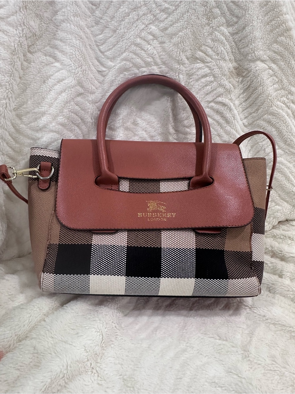Burberry Brown Leather & Check Satchel with Top Handles - Picture 4 of 15